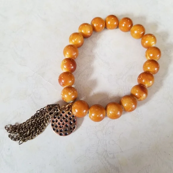 Hand Crafted Boho Beaded Gold Tone Charm Stretch Bracelet - Picture 7 of 16